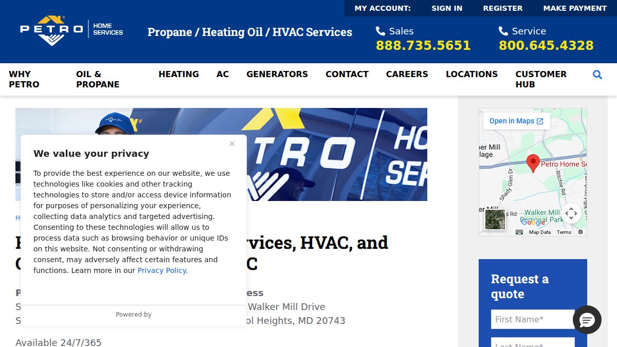 Screenshot of Washington Dc page on petro.com