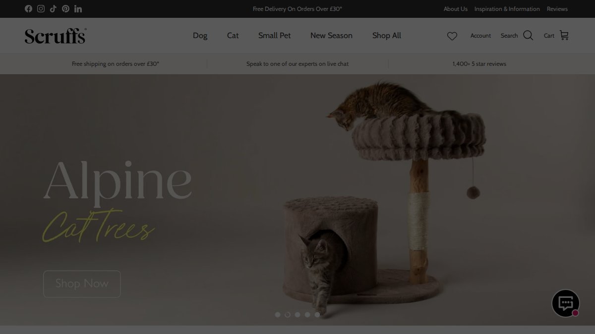 Screenshot of petslovescruffs.com interface