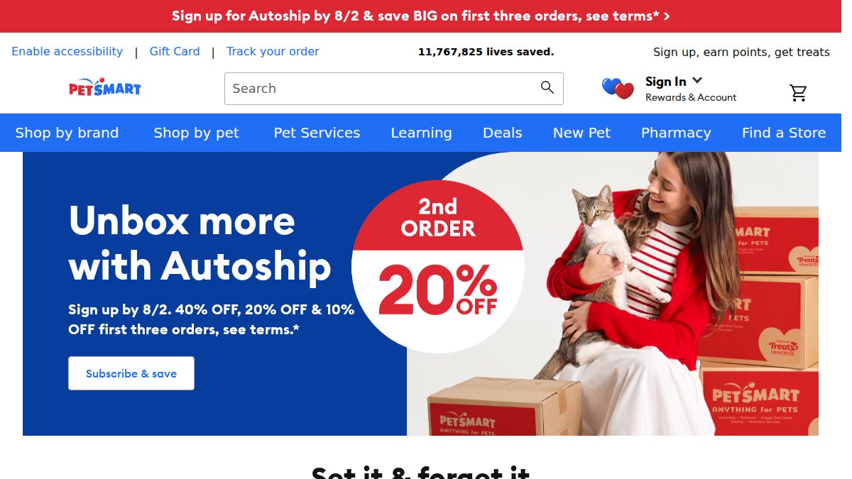 Screenshot of petsmart.com interface