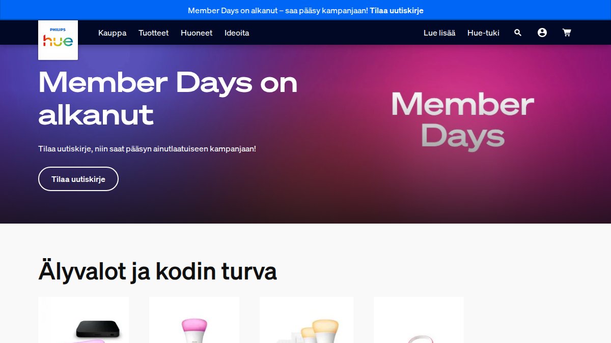 Screenshot of philips-hue.com interface