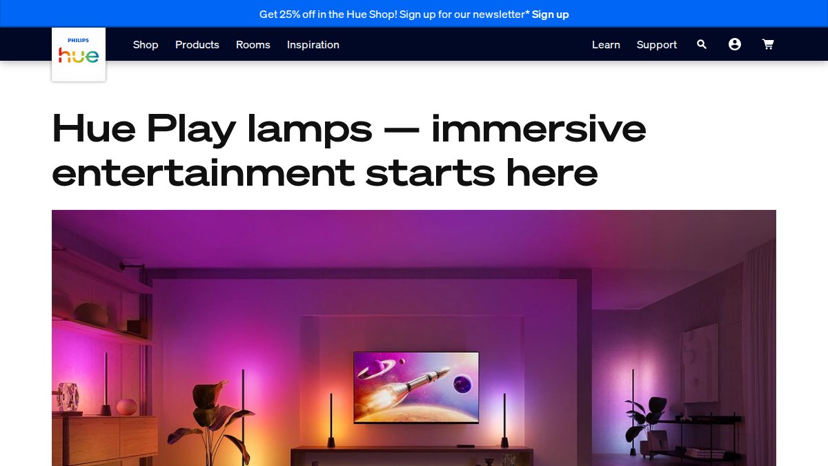 Screenshot of En Us page on philips-hue.com