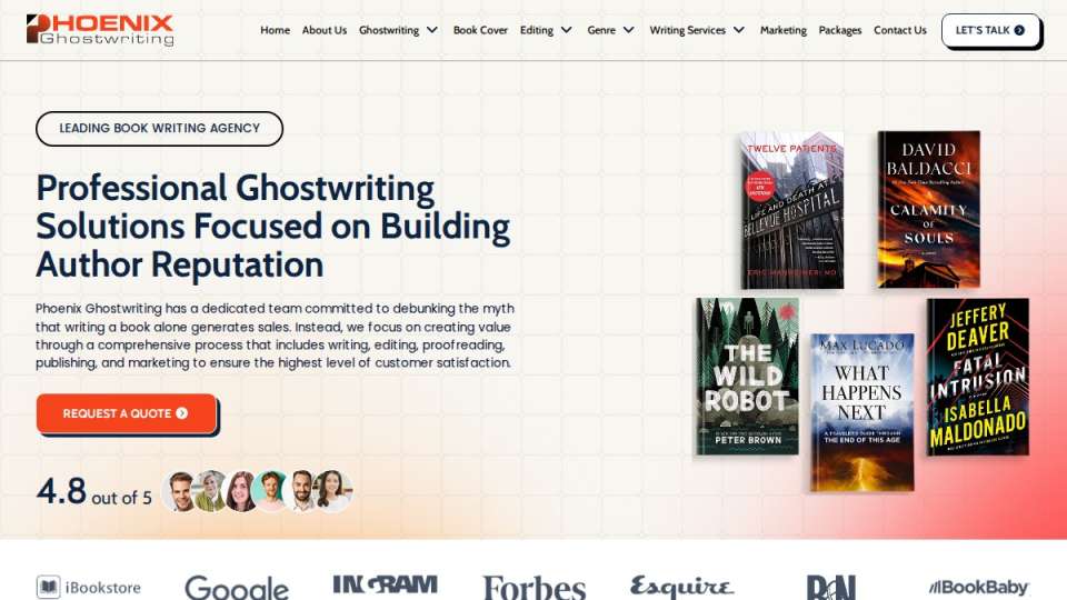 Screenshot of phoenixghostwriting.com interface