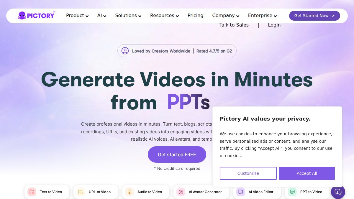 Screenshot of pictory.ai interface