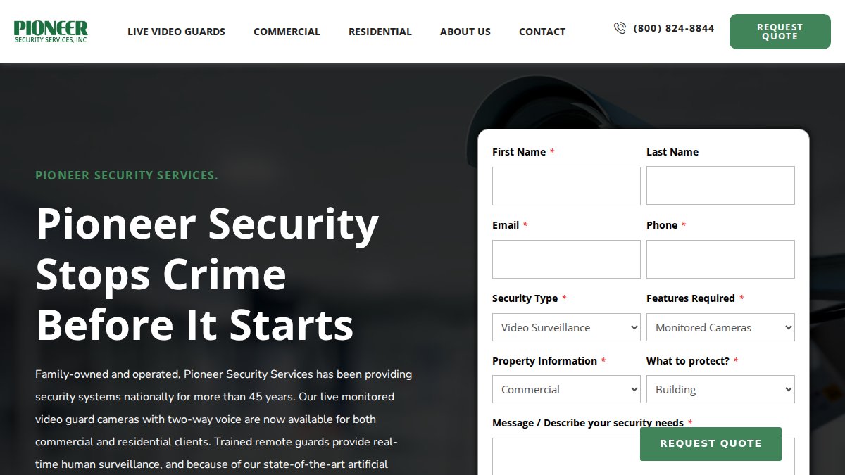 Screenshot of pioneersecurity.com interface
