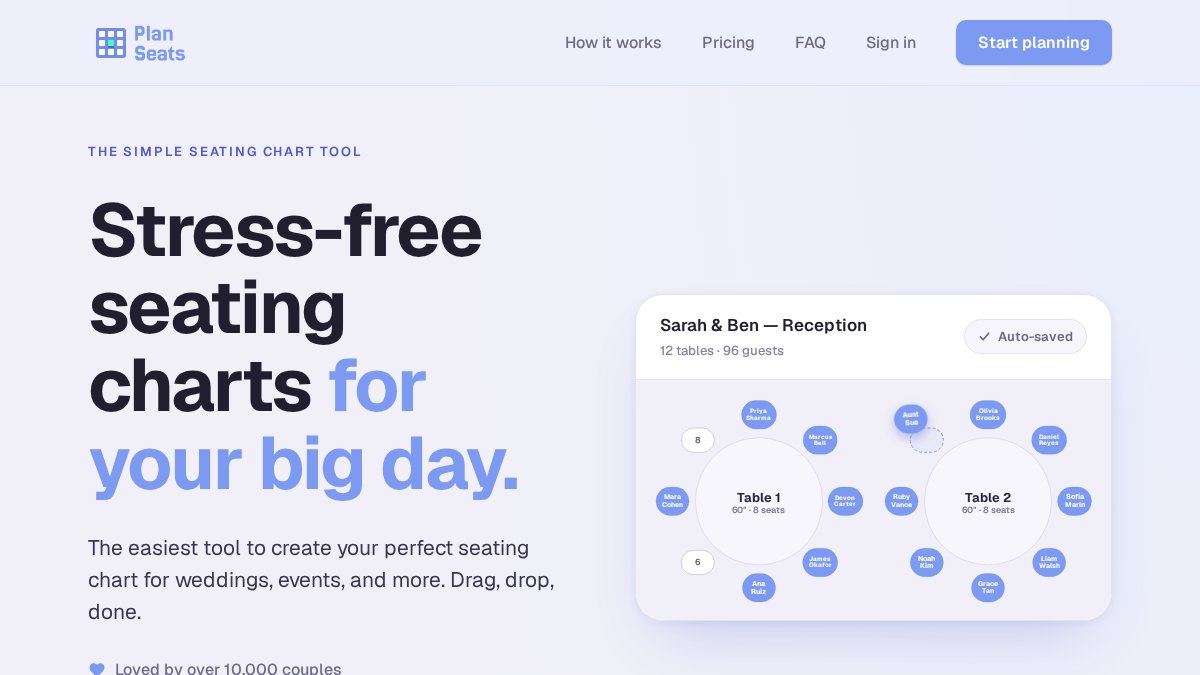 Screenshot of planseats.com interface
