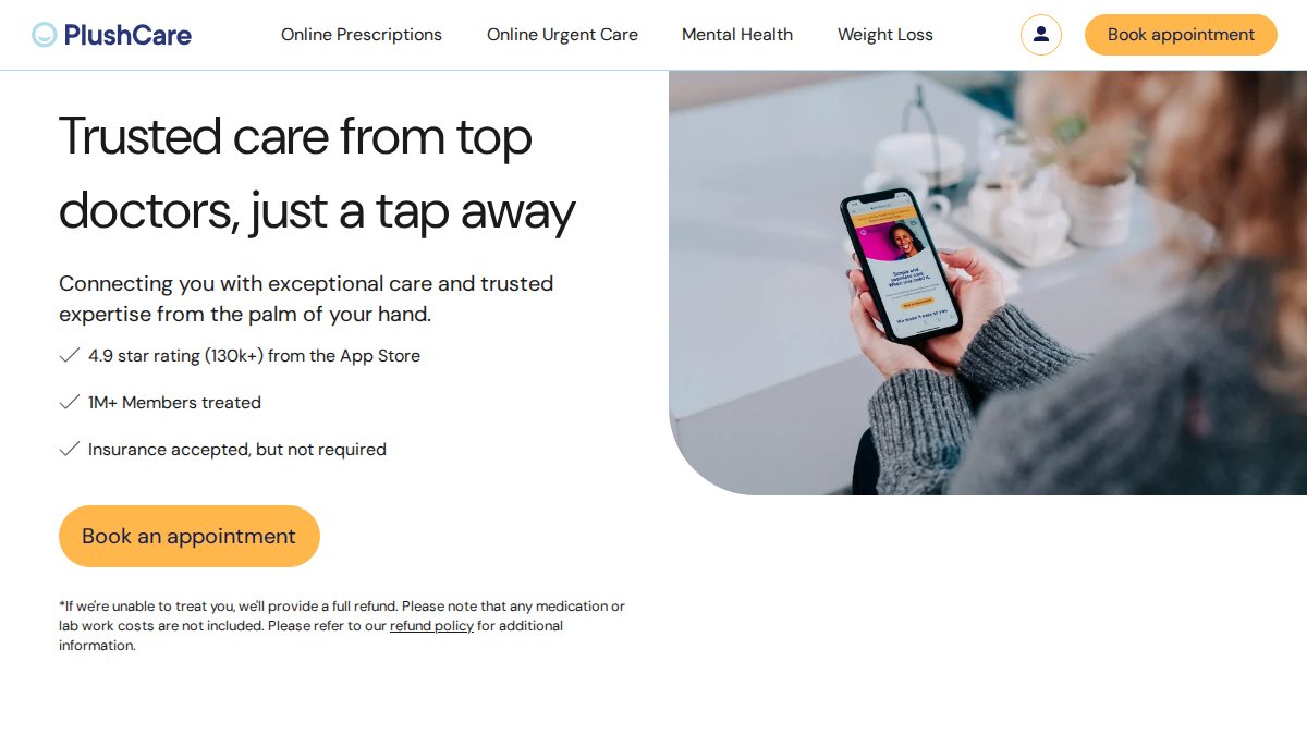 Screenshot of plushcare.com interface