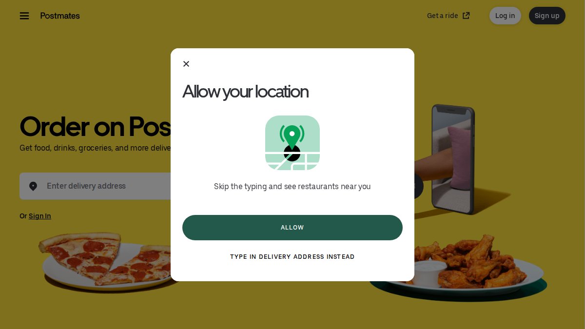 Screenshot of postmates.com interface