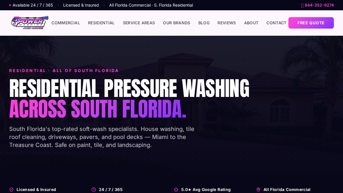 Screenshot of Residential page on powerwashingandmore.com