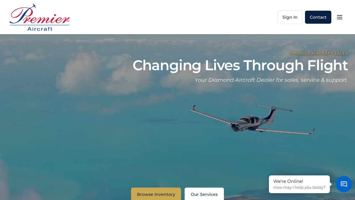 Screenshot of premieraircraft.com interface
