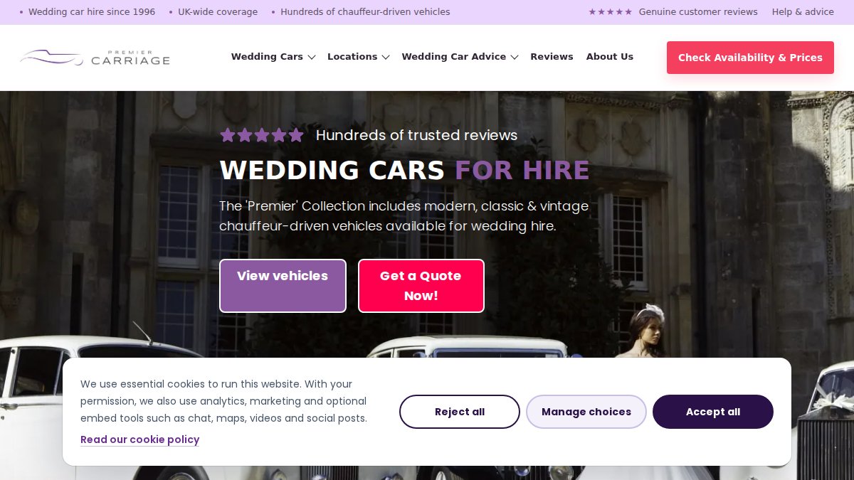 Screenshot of premiercarriage.co.uk interface