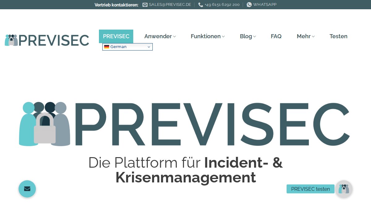 Screenshot of previsec.de interface