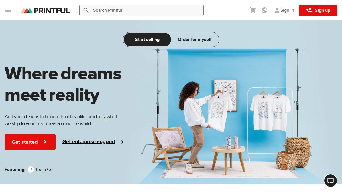 Screenshot of printful.com interface