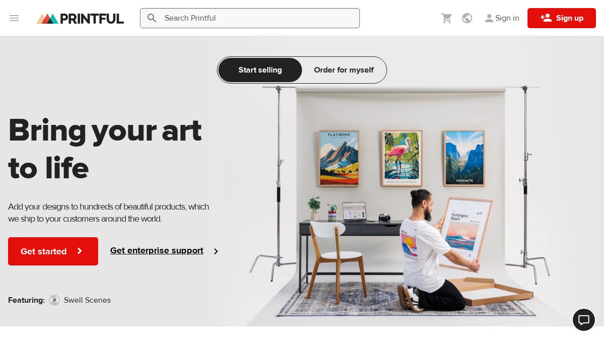 Screenshot of printful.com interface