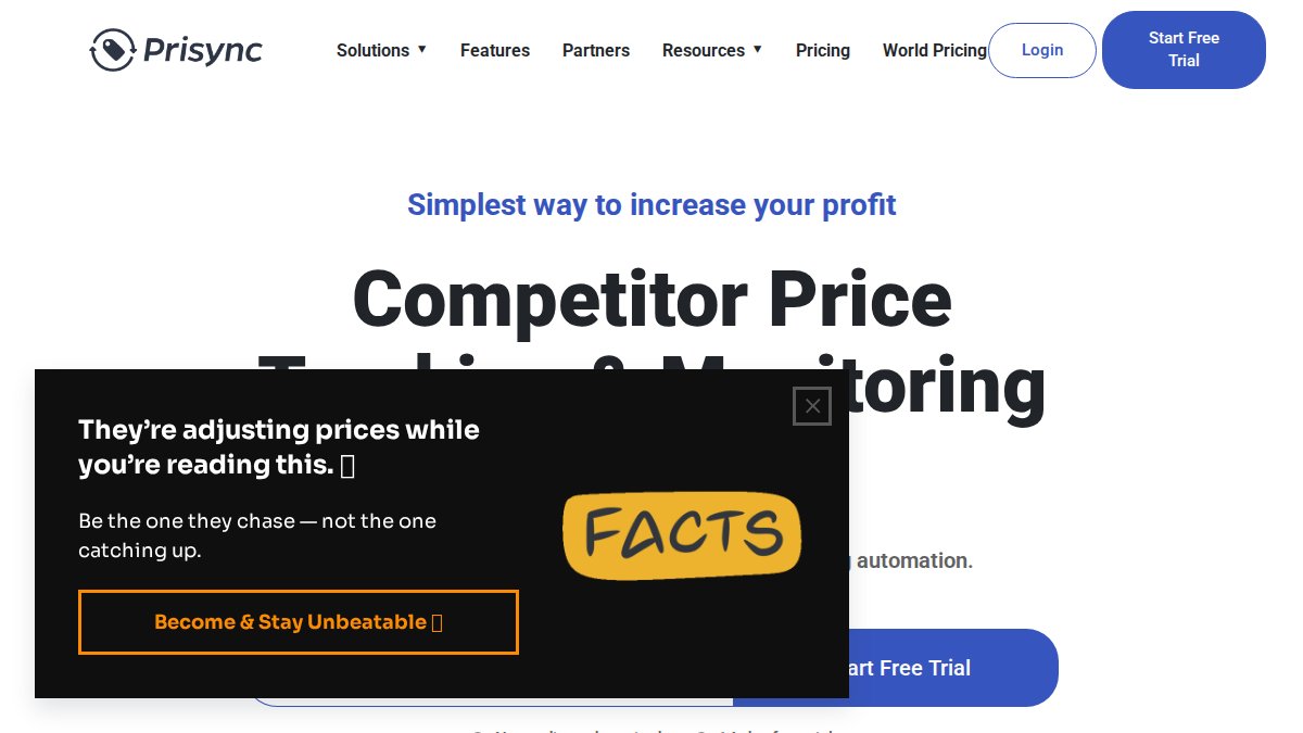 Screenshot of prisync.com interface