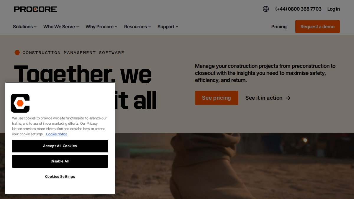 Screenshot of procore.com interface