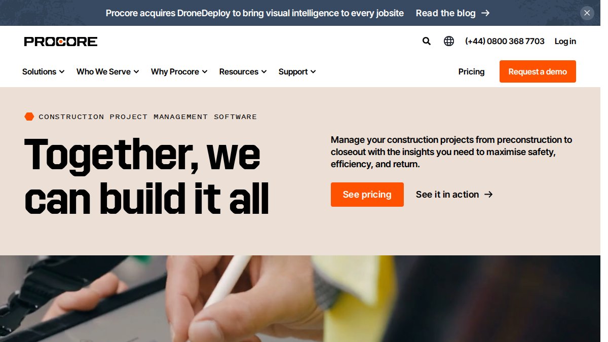 Screenshot of procore.com interface
