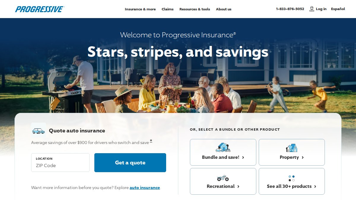 Screenshot of progressive.com interface