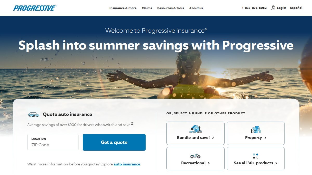 Screenshot of progressive.com interface