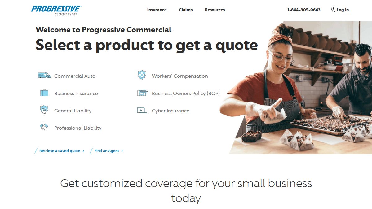 Screenshot of progressivecommercial.com interface
