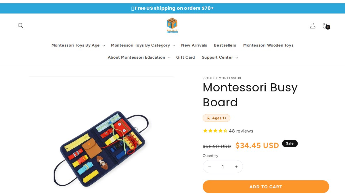 Screenshot of Kids Educational Board page on projectmontessori.com