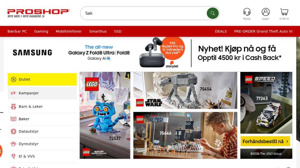 Screenshot der proshop.no Oberfläche