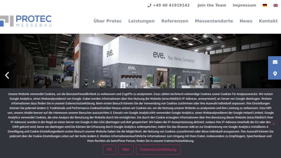 Screenshot of protec-messebau.de interface