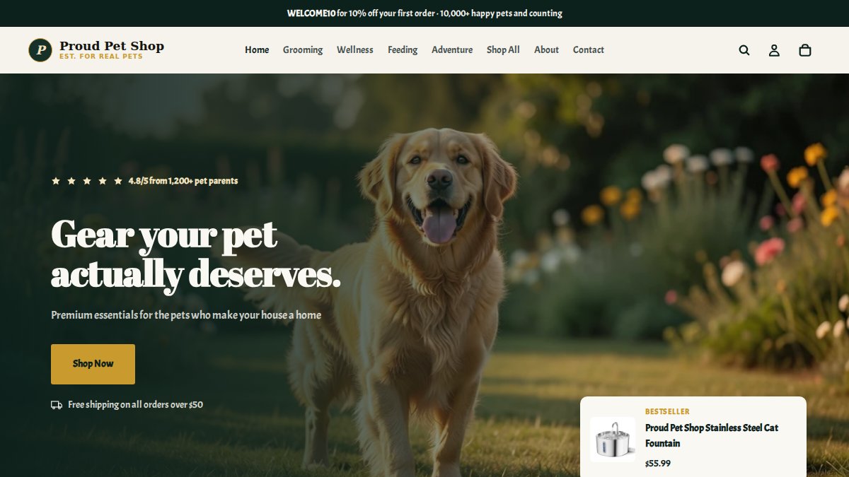Screenshot of proudpetshop.com interface