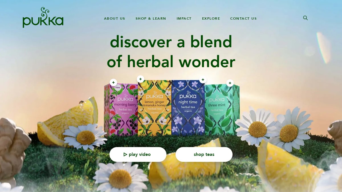 Screenshot of pukkaherbs.com interface