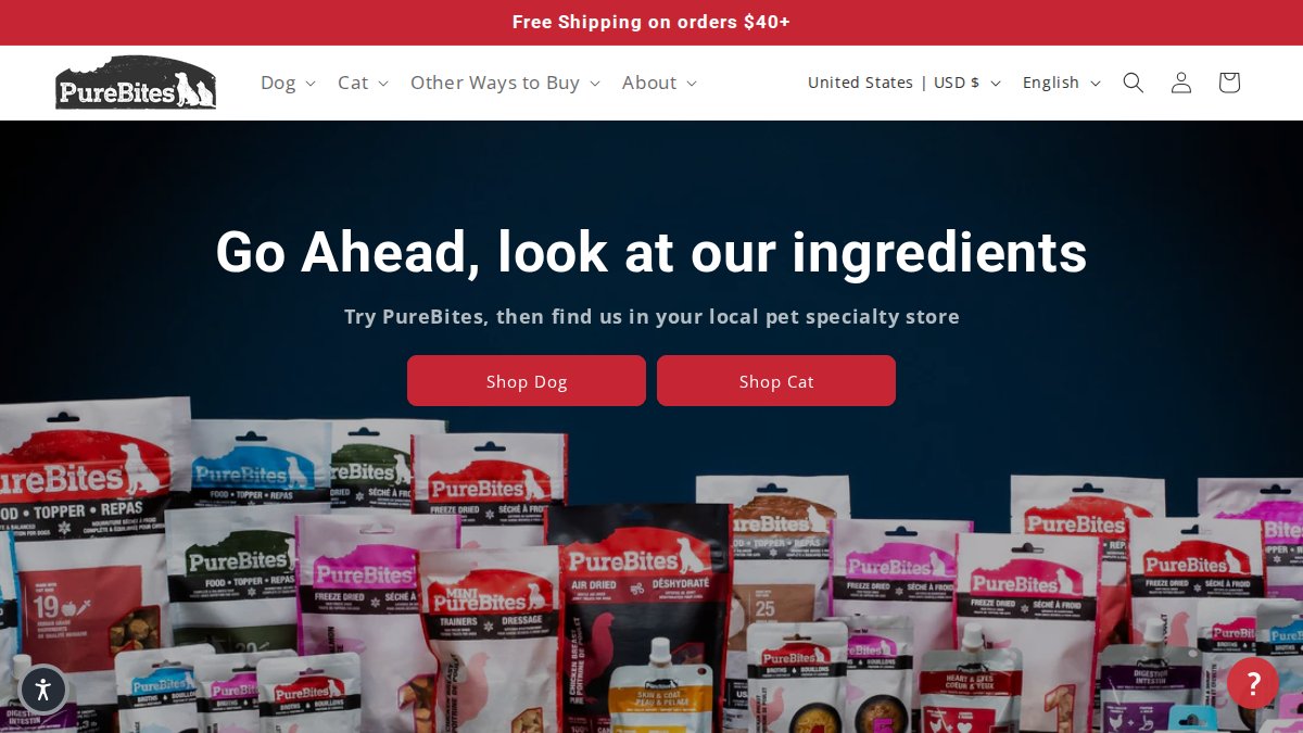 Screenshot of purebites.com interface