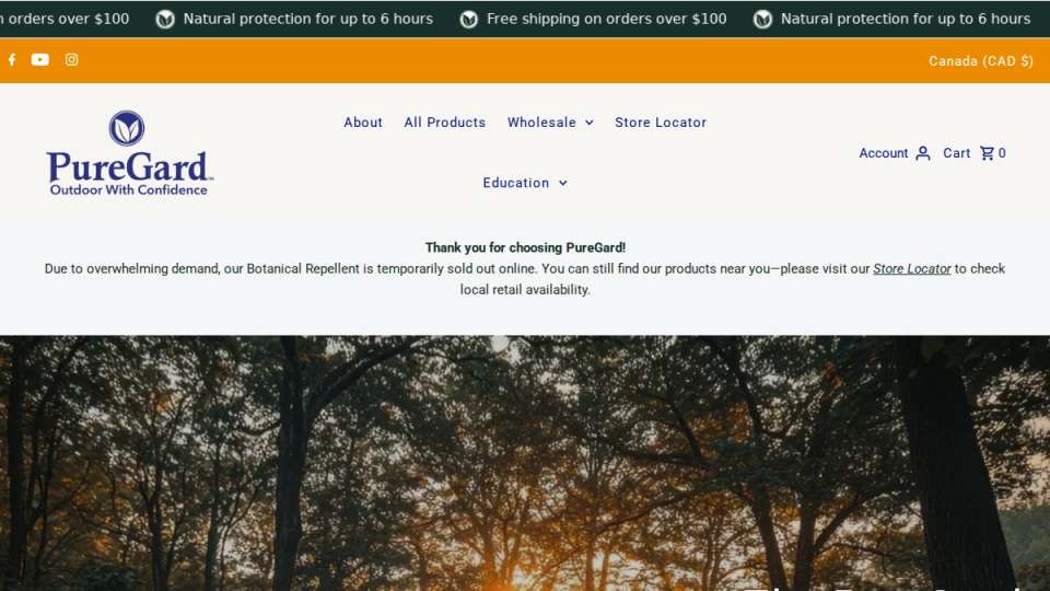 Screenshot of puregard.ca interface