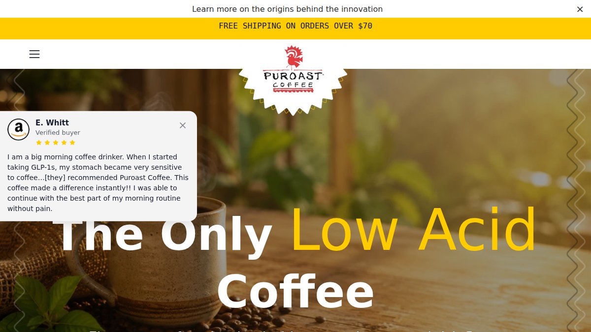 Screenshot of puroast.com interface