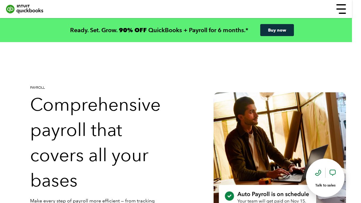 Screenshot of Payroll page on quickbooks.intuit.com
