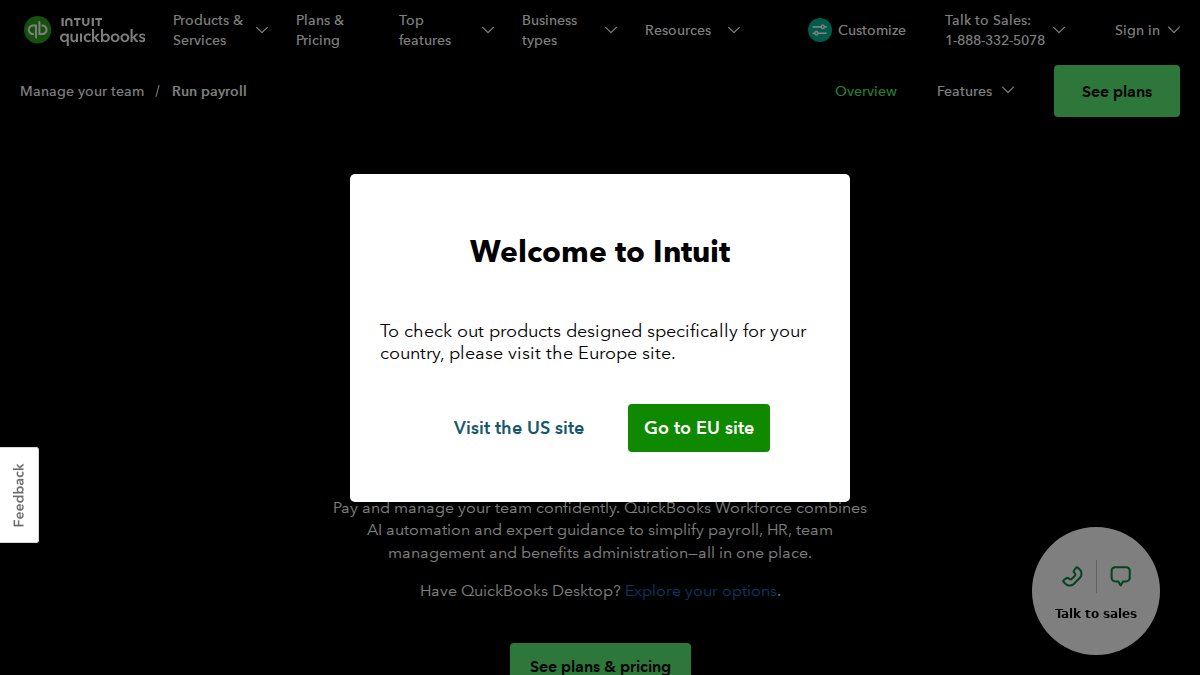 Screenshot of Payroll page on quickbooks.intuit.com