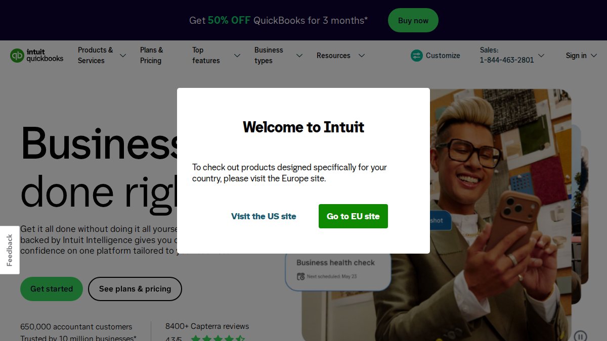Screenshot of quickbooks.intuit.com interface