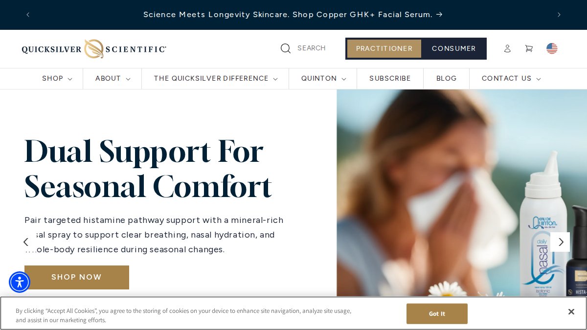 Screenshot of quicksilverscientific.com interface