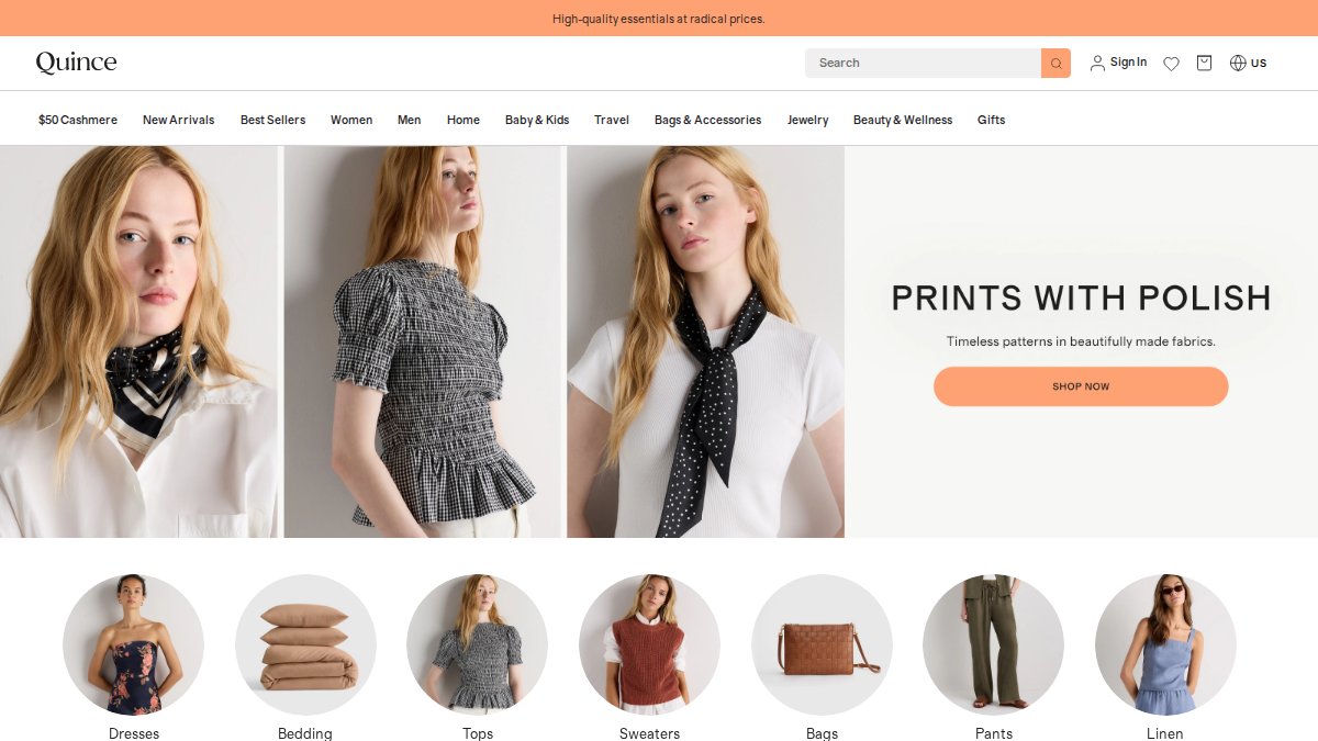 Screenshot of quince.com interface
