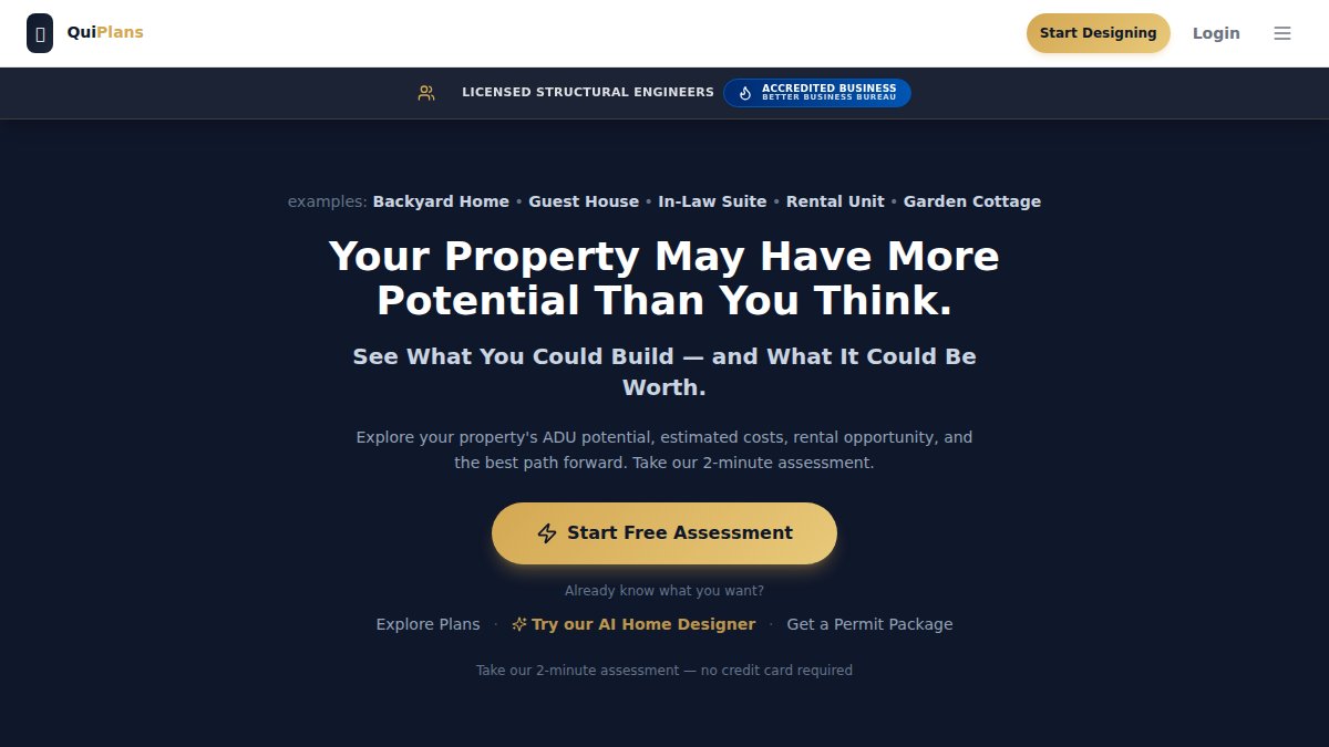 Screenshot of quiplans.com interface