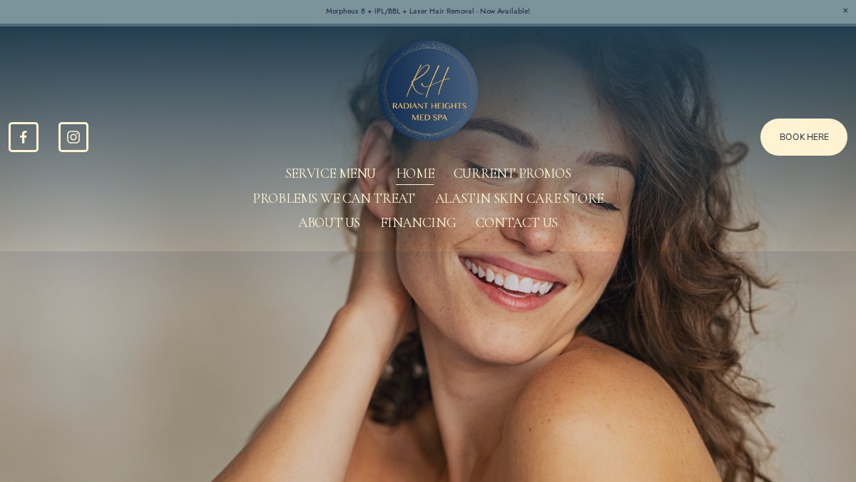 Screenshot of radiantheightsmedspa.com interface