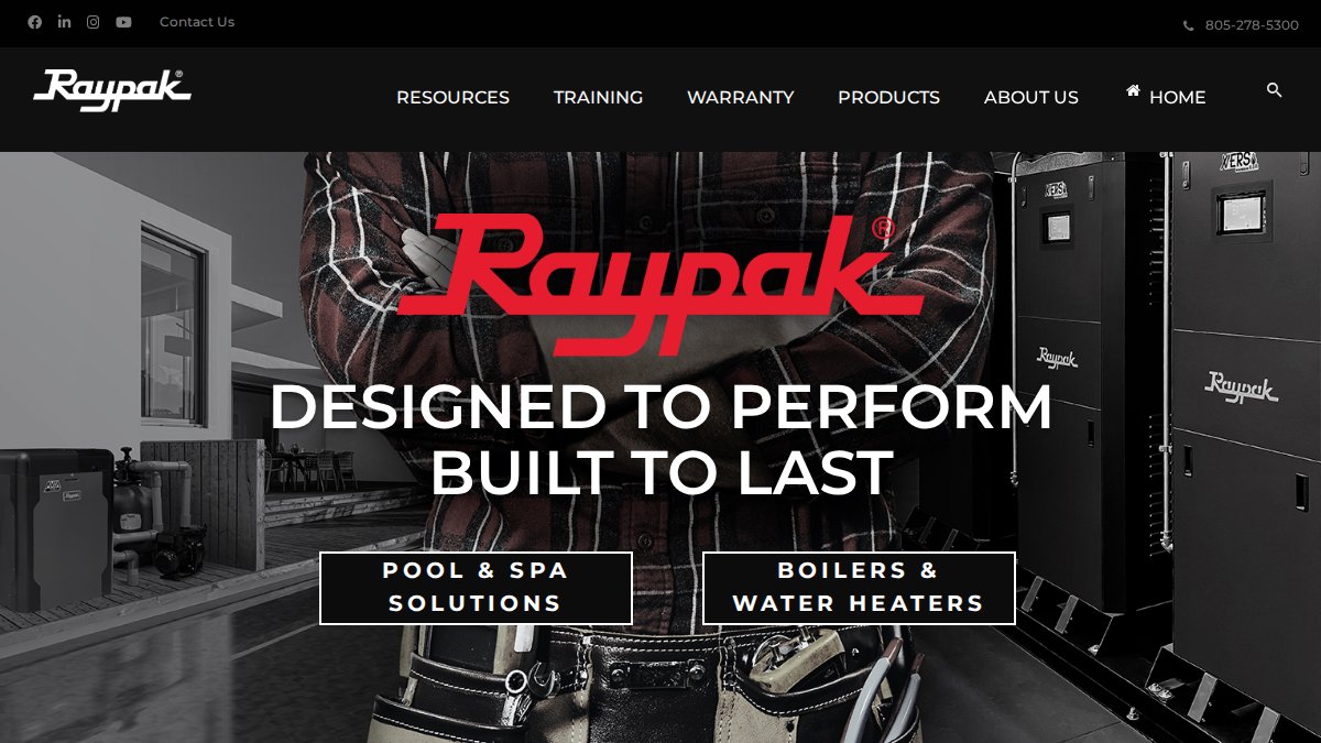 Screenshot of raypak.com interface