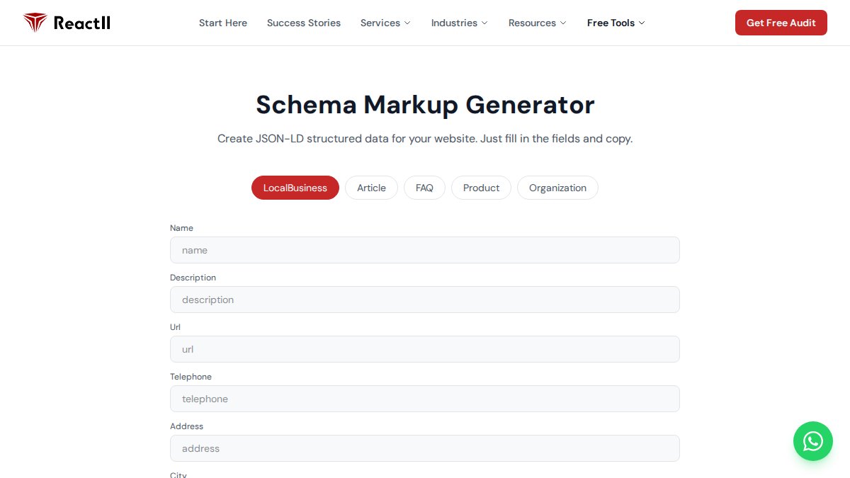Screenshot of Schema Generator page on reactll.com