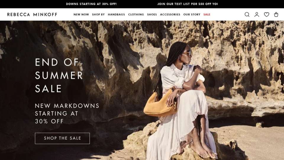 Screenshot of rebeccaminkoff.com interface
