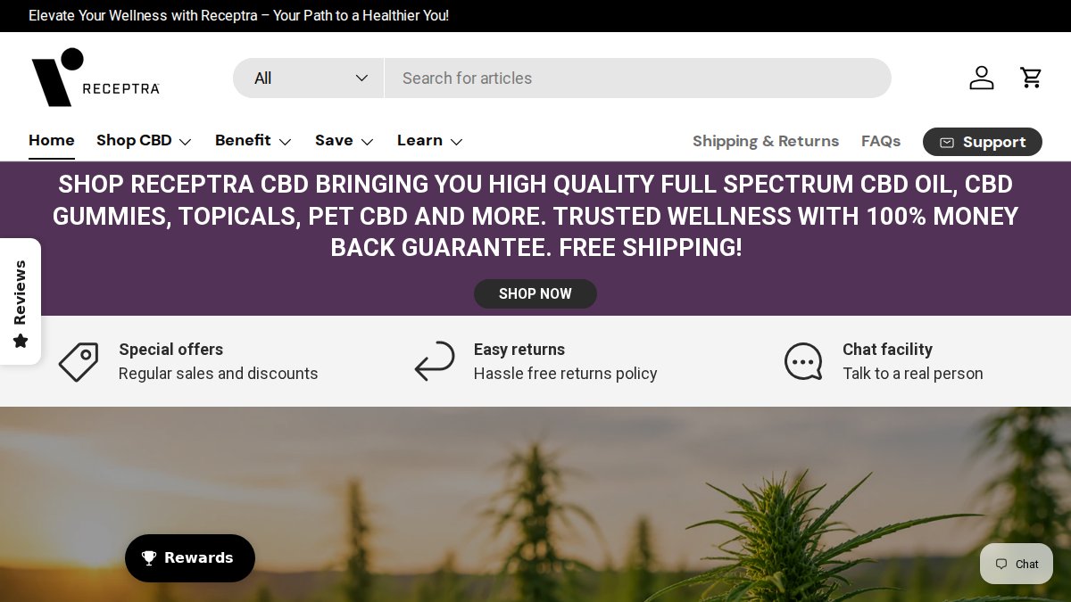 Screenshot of receptranaturals.com interface