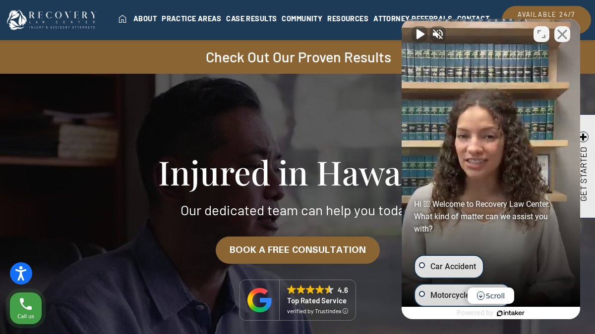 Screenshot of recoverylawcenterhawaii.com interface