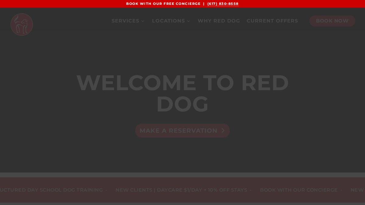 Screenshot of reddogpetresort.com interface