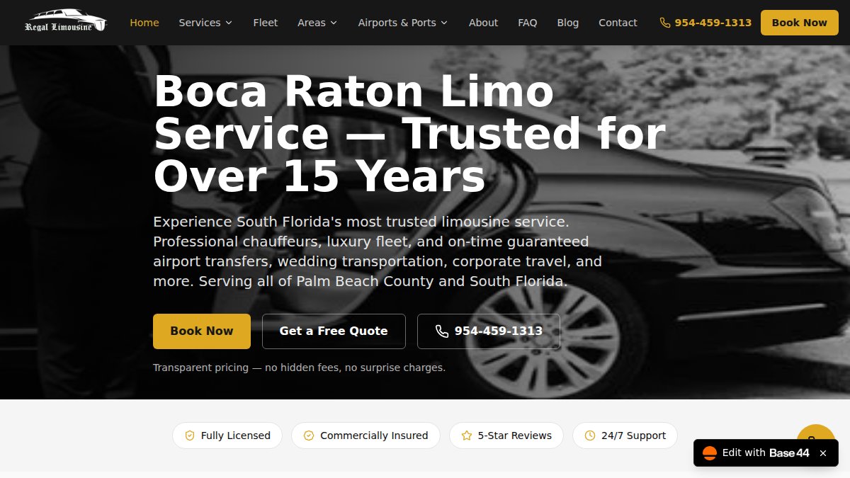 Screenshot of regallimousine.net interface