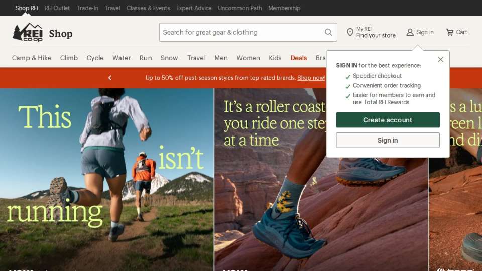 Screenshot of rei.com interface