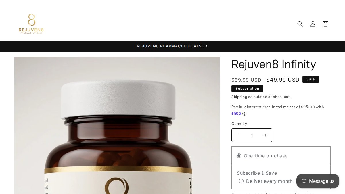 Screenshot of Rejuven8 Nad page on rejuven8pharmaceuticals.myshopify.com
