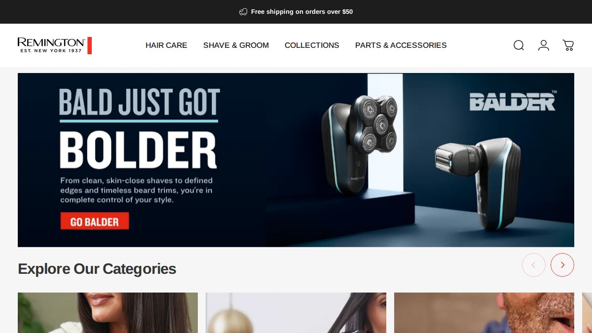 Screenshot of remingtonproducts.com interface