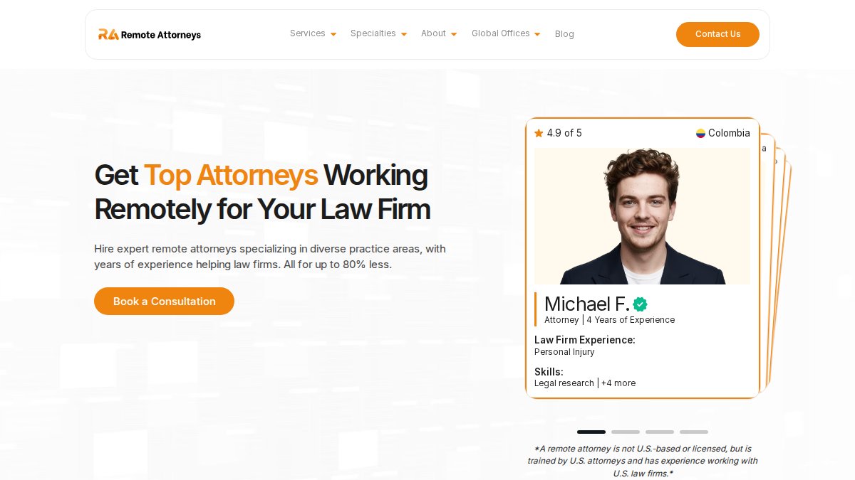 Screenshot of remoteattorneys.com interface