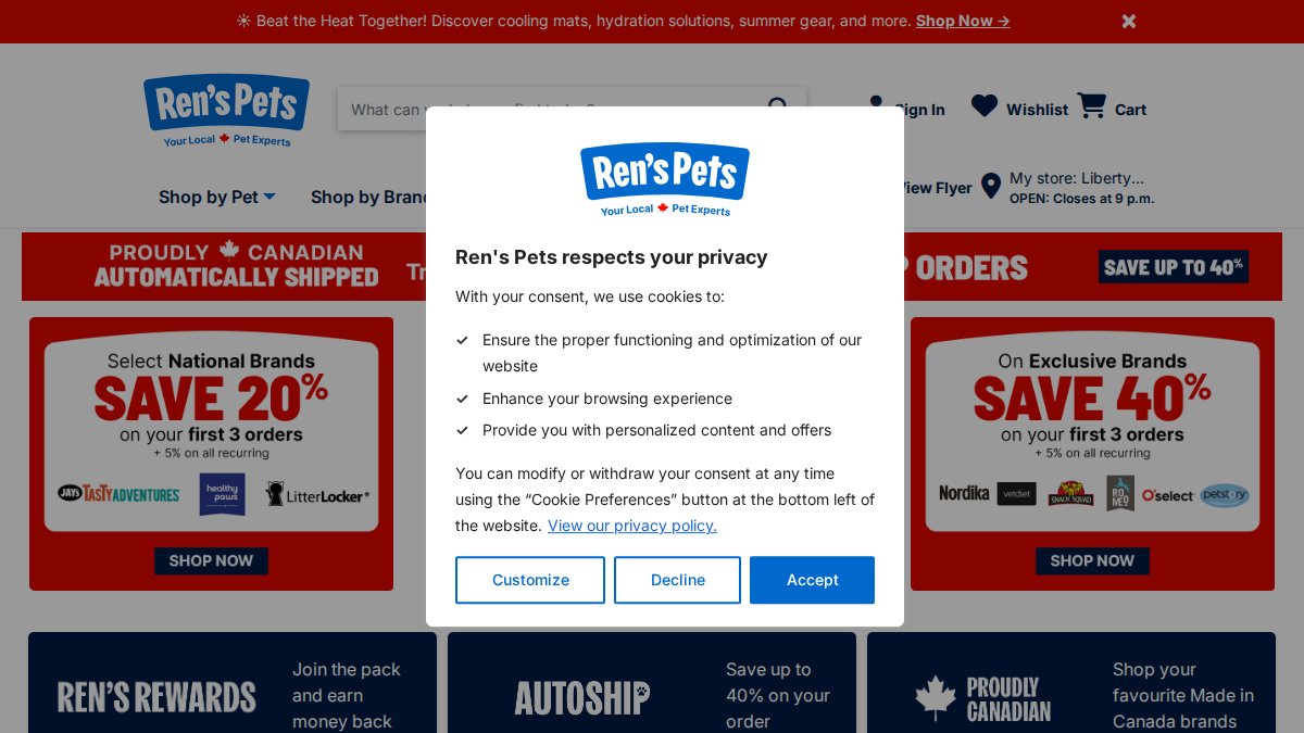 Screenshot of renspets.com interface